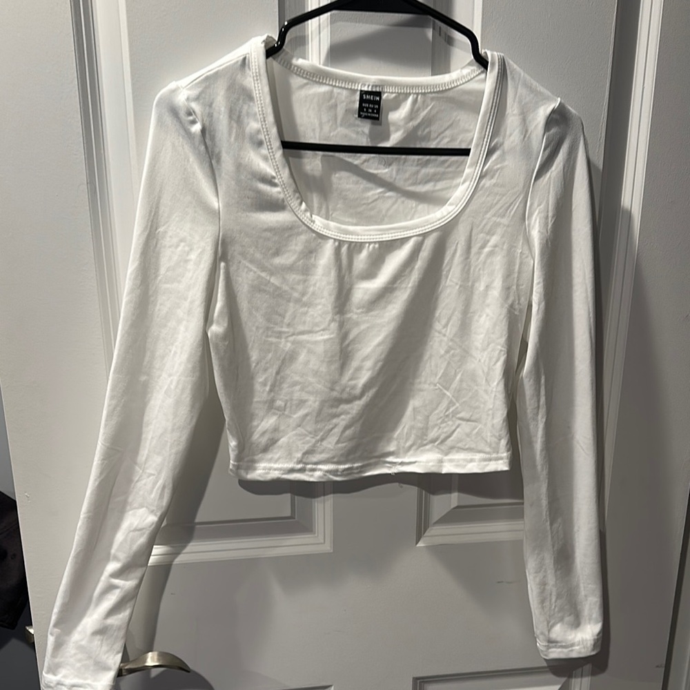 White Fitted Crop Blouse with Square Neckline